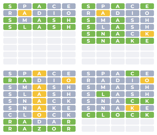 Try to guess all 4 words